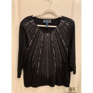 Karen‎ Scott Embellished Top Sparkle Detail 3/4 Sleeve Black XL